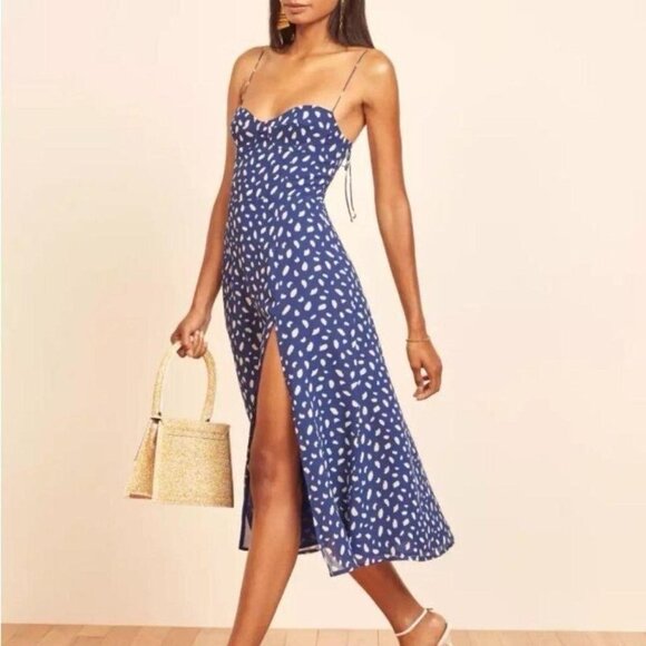 Reformation Juliette Dress Size 10 - blue polka dots - Picture 3 of 4
